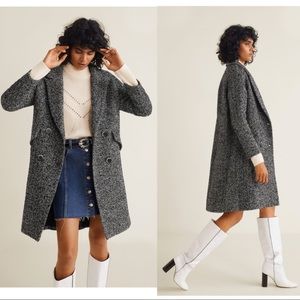 MANGO Double-Breasted Oversized Herringbone Textured Boucle Manteco Wool Coat XS